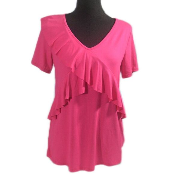 Melon Tops - Melon Ruffle Trim Top Pink Boutique Size Small